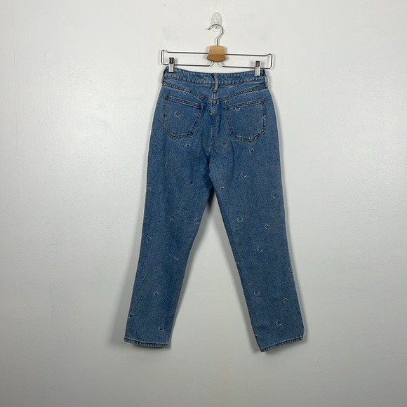 Pacsun Mom Jeans Womens 25 Cotton Skinny Leg Moon Print Embroidered Denim Pocket - Picture 4 of 9